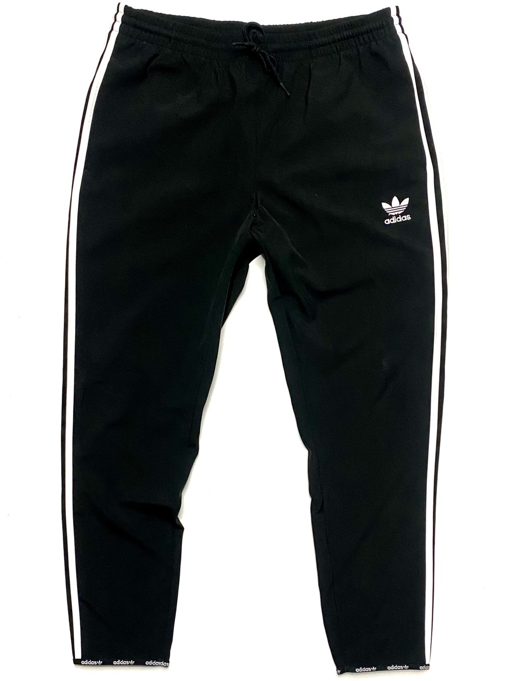 Vintage Adidas Originals Black 3 Stripe Embroidered Trefoil Track Pants Large